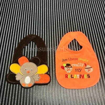 RARO BABEROS DE BEBÉ DE ACCIÓN DE GRACIAS BESOS TIERNOS MARRÓN CARTER'S Y NARANJA - UNISEX TALLA 1 Foto 1 de 4