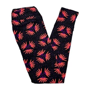 OS LuLaRoe Leggings ~ KORALLE ORANGE BLUMENMUSTER ~ Größen 2-10, ONE SIZE; schwarz - Bild 1 von 4