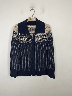 Eddie Bauer Mujeres Cárdigan Suéter L Azul Nórdico Lana de Cordero Esquí Ojo de Pájaro Cremallera Completa Foto 1 de 4