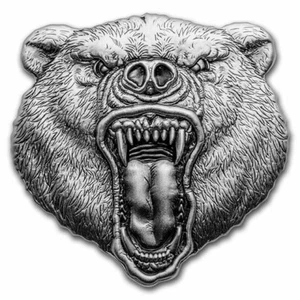Moneda de plata con acabado antiguo Fierce Nature - Oso pardo 2023 de 2 oz - Imagen 1 de 5