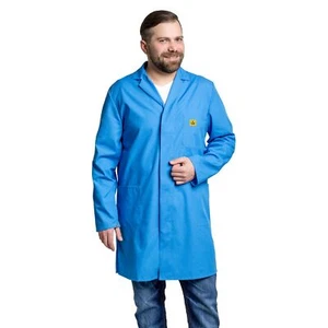 Größe: XS ESD Herren Arbeitskittel Berufsmantel Laborkittel FLORI BLAU ¾ lang - Bild 1 von 7