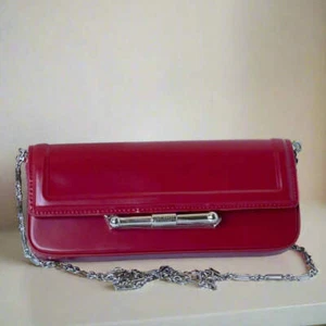 Ted Baker Shoulder Bag Baguette Red Leather Clutch Silver Chain Strap Slim - Picture 1 of 13