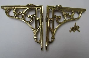 5" PAIR OF BRASS ON IRON Victorian scroll ornate shelf support wall brackets - Picture 1 of 1