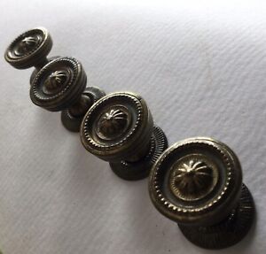 Set Of Four. Antique Brass Drawer Cabinet Pull Knobs Handles Ornate Small