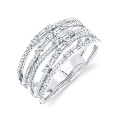 14K White Gold Baguette Diamond Ring Statement Multi Row Cocktail Natural 0.67CT - Image 1 of 4