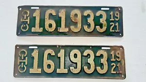 Paar 1921 Ohio Oldtimer Nummernschild 161933 Auto LKW Metall 15,75" x 4,75" grün - Bild 1 von 19