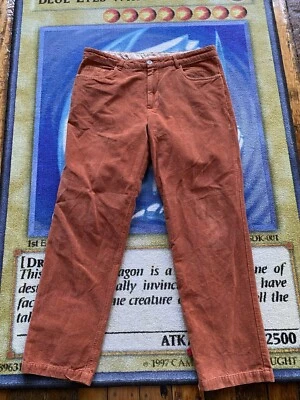 Betabrand Mens Red Orange Corduroy Pants Sz 38x32 Japan Geometric Floral Lining - Image 1 of 4