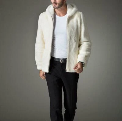 Men's Winter Hooded Faux Mink Fur Coat Lapel Short Jackets Casual Warm Outwear - Image 1 of 4