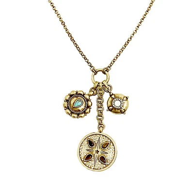 Collar Colgante Piedra Pavé Turquesa Multi Dije Tono Dorado Marca Lucky Foto 1 de 4