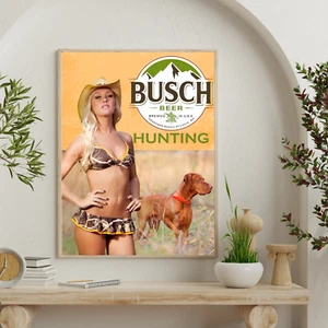 Póster de cerveza y caza vintage retro sexy rubia niña y perro de caza 18x24 #01 - Imagen 1 de 3