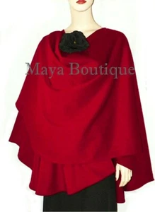 Crimson Red Cashmere Cape Ruana Wrap Coat by Maya Matazaro Made in USA - Picture 1 of 5