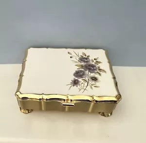 Stratton England Footed Gold Tone Trinket Jewellery Box - Picture 1 of 7
