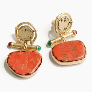 Anamika Khanna X H&M Moneda Piedra Colgante Pendientes Naranja Dorado Nuevo - Imagen 1 de 24