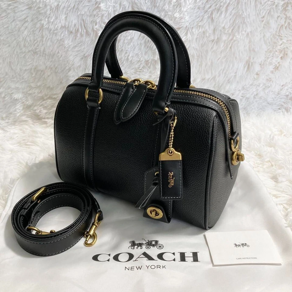 COACH C8530 Ruby Satchel Leather 2-way Shoulder Handbag Black Gold Rare