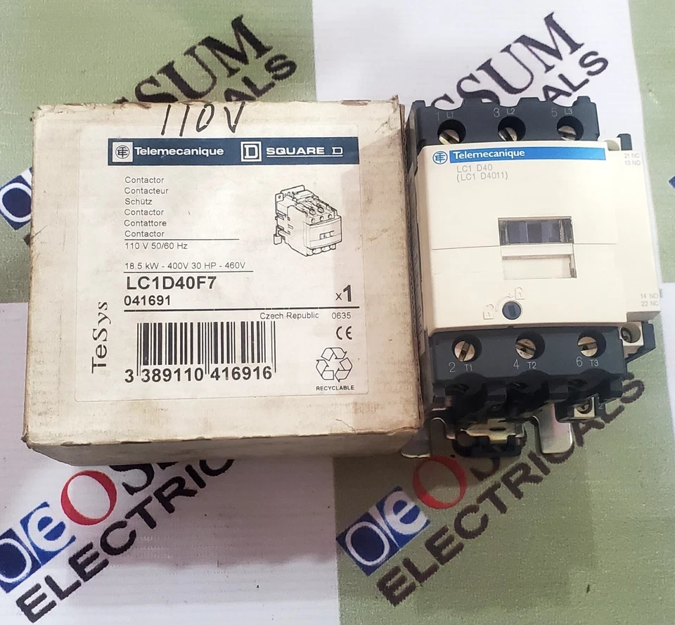TELEMECANIQUE LC1D40F7 MAGNETIC CONTACTOR 40AMP VOLTAGE 110VAC FREEFAST SHIPPING - Image 1 of 4