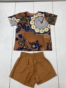 Bao Thy Womens Brown Multicolor Graphic Two Piece Set Size Small - Picture 1 of 5
