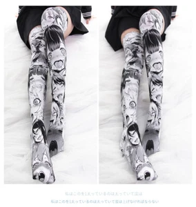 Anime Ahegao Printed Expression Stockings Lolita Japanese Women Overknee Socks - Picture 1 of 11