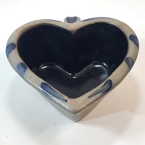Rowe Pottery Works Heart Bowl w/ Handle Blue Grey Cambridge WI Stoneware 1995 - Picture 1 of 7