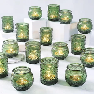 36 Pcs Green Votive Candle Holders Bulk- Assorted Glass Tea Lights Candle Holder - Picture 1 of 8