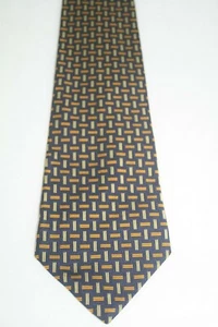 Brooks Brothers Navy Blue and Gold Geometric Tie 100% Silk USA W 3.75 L 58.75 - Picture 1 of 5