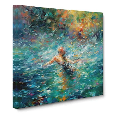Impresión de arte de pared de lienzo impresionismo de natación cuadro enmarcado decoración de oficina en el hogar Foto 1 de 4