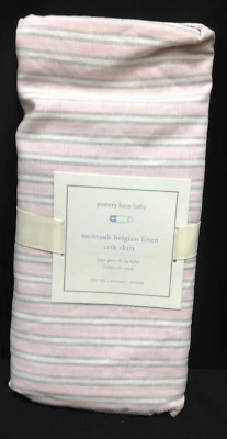 PBK Pottery Barn Baby Montauk Belga Lino Cuna Falda Rosa Rayas NUEVO Foto 1 de 4