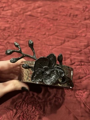 Michel Aram Silver Coaster With Black Orchid - Image 1 of 4