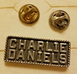 Vintage Charlie Daniels Lapel Pin Black and Silver Toned Metal - Picture 1 of 2