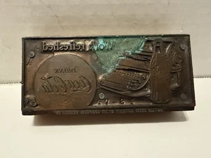 Vintage Coca Cola Printers Block Copper “Work Refreshed” 5¢ Typewriter Rare - Picture 1 of 21