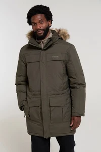 Mountain Warehouse Mens Waterproof Down Parka Jacket Winter Fur Hooded Rain Coat - Picture 1 of 58