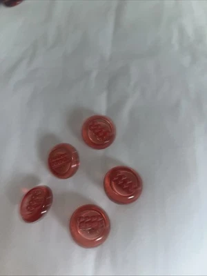 Set 5 Red Circa 1950s Vintage Embedded Decorative Lucite Buttons Novelty Rare - Image 1 of 3