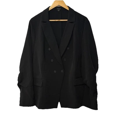 Blazer feminino novo com etiquetas Venus preto manga franzida peito duplo plus 24 stretch - Imagem 1 de 4