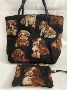 Blair Tapestry Purse & Coin Pouch Puppy Dogs Black Braided Strap Shoulder Bag - Picture 1 of 8