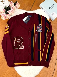 Polo Ralph Lauren Letterman R Patch Cardigan Striped Field Mens sz M Medium - Picture 1 of 21