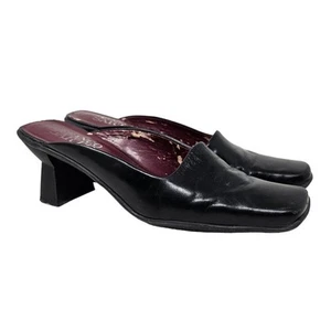 Vintage Y2K Franco Sarto 8 Black Leather Square Toe Heel Slide Mule Minimalist - Picture 1 of 7