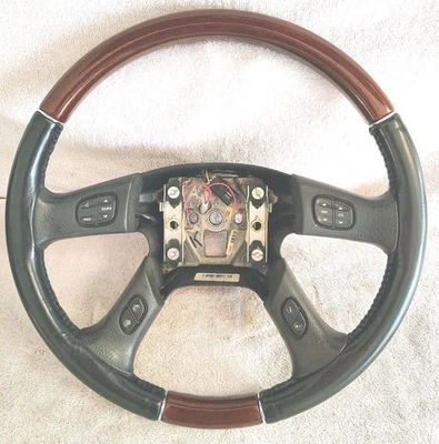 2003-2006 ENVOY GMC Ebony Black  Leather Wood Grain Steering Wheel 06  — 第 1/4 张图片