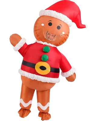 Gingerbread Man Costume Inflatable Adult Christmas Blow Up Funny Outfit for M - Image 1 of 4