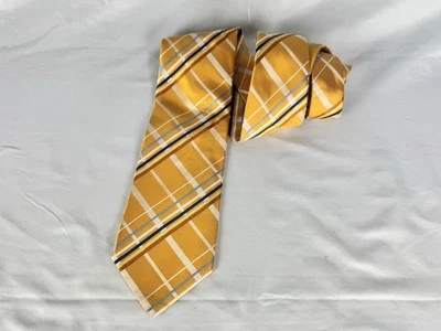 Gravata Hardy Amies Vintage 100% Seda Feita na Alemanha Listra Marrom Dourada Gravata Larga - Imagem 1 de 4