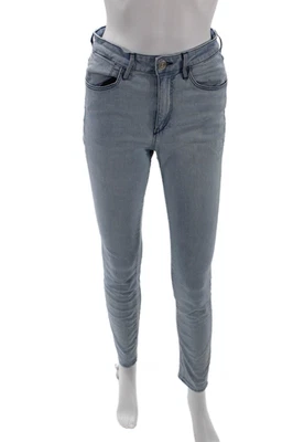 Pantalones de mezclilla ajustados de tiro medio de cinco bolsillos de algodón azul claro talla 26 3x1 NYC para mujer Foto 1 de 4