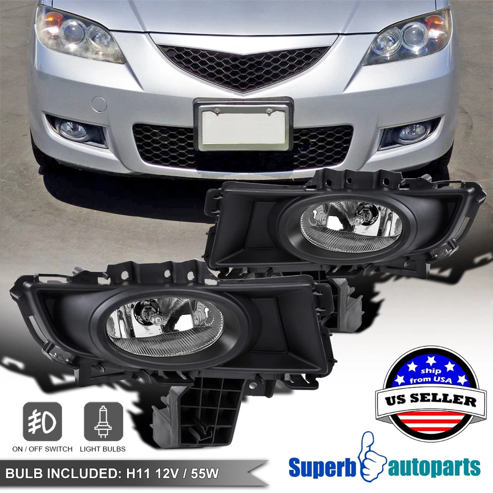 Fits 2007-2009 Mazda 3 Bumper Fog Light Sedan H11 Bulb w/ Wires Switch 07-09 Foto 1 de 4