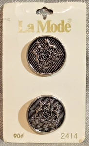 Vintage La Mode Honor Coat of Arms Horses Dogs #2414 Round Metal Buttons 7/8" - Picture 1 of 3