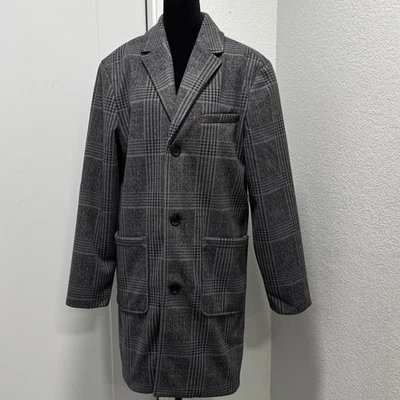 NUEVO Antiguo Abrigo Azul Marino Para Hombre M Gris A Cuadros Guisante Abrigo Coche Abrigo Chaqueta Concha Reciclada Foto 1 de 4