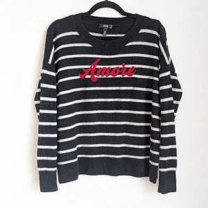 Aqua Cashmere Amore Black Striped Crewneck Long Sleve Sweater, size XL - Picture 1 of 6