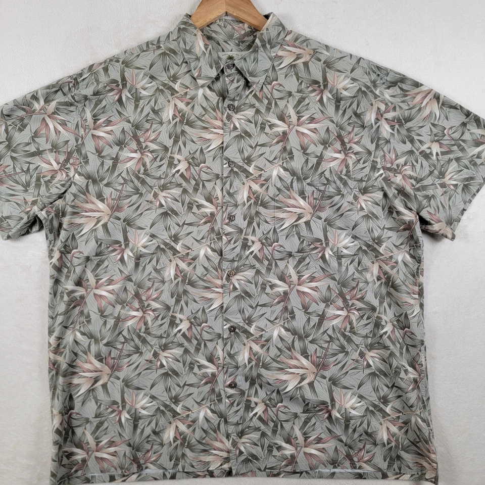 Camisa Island Shores Para Hombre L Verde Oliva Floral Tropical Manga Corta Abotonada Foto 1 de 4
