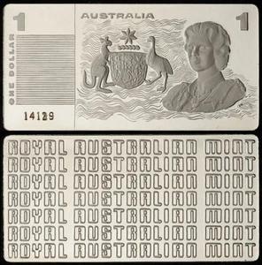 Australia: 1990 $1 Queen Elizabeth II Silver Proof Banknote ingot 40.5g Stg Sil - Bild 1 von 1