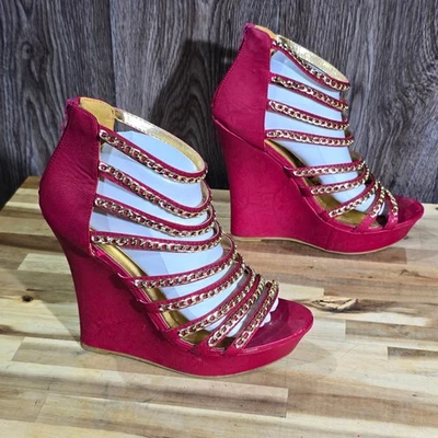 Tacones de plataforma de cuña de cadena rosa para mujer LILIANA talla 10 Foto 1 de 4