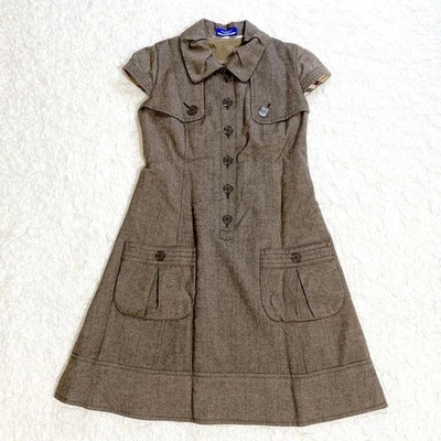 Vestido Burberry Etiqueta Azul Angora Mezcla Lana Manga Corta Grabado Caballo 36 Usado Foto 1 de 4