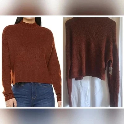 Arizona Juniors Womens Mock Neck Long Sleeve Pullover Sweater True Rust Color - Image 1 of 4
