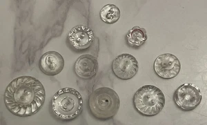 Vintage 12 Czech Clear Depression Crystal Glass Crafting Buttons 107-12 - Picture 1 of 13