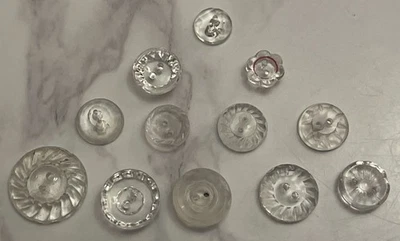 Vintage 12 Czech Clear Depression Crystal Glass Crafting Buttons 107-12 - Image 1 of 4